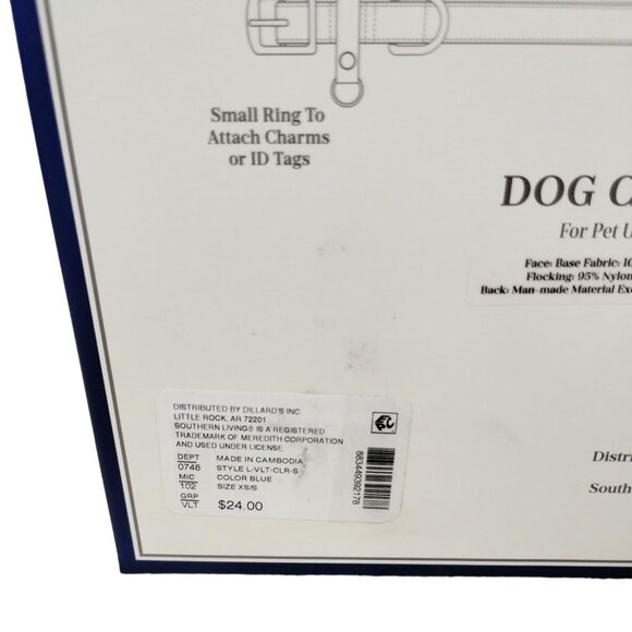 Southern Living Blue Velvet Dog Collar XS to S Vegan Leather 10 to 14 inch New - Picture 7 of 12